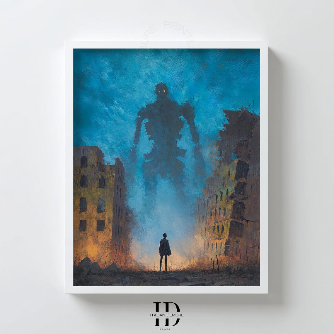 Giant Robot Dark Futuristic Post Apocalyptic Cityscape Scene Poster