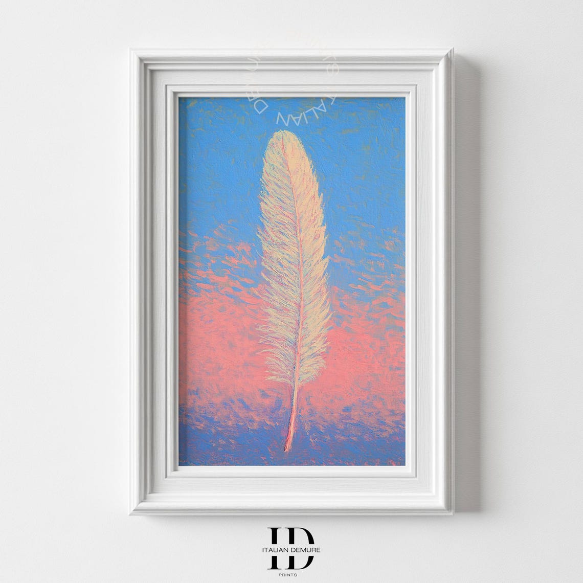 Soft Single Feather Pastel Sky Minimalist Nature Calm Art Poster