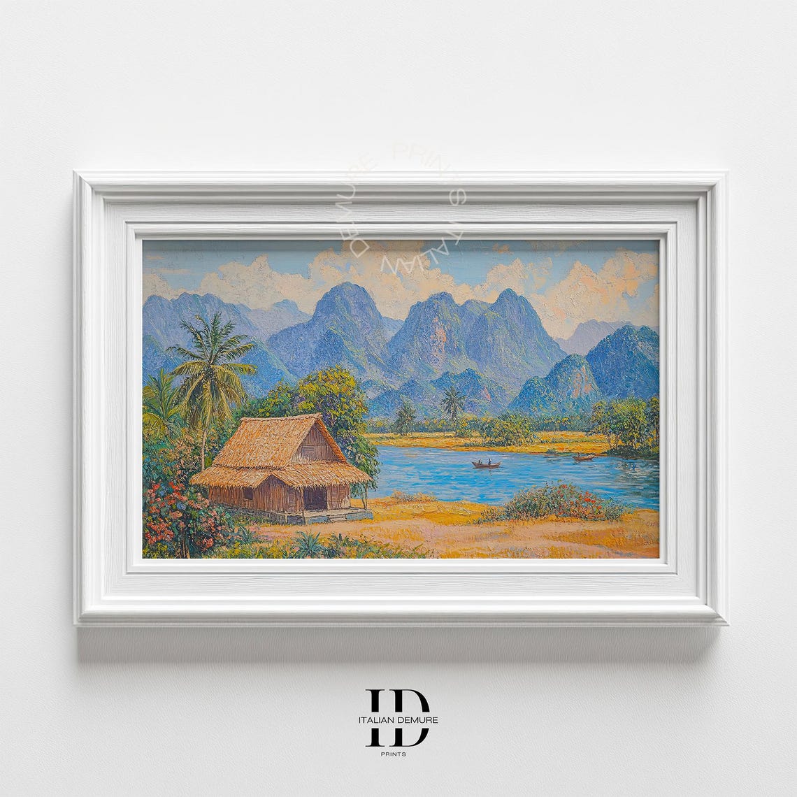 Tropical Riverside Hut Vintage Landscape Oil Painting Poster