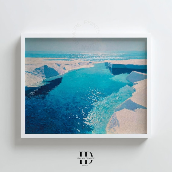 Glacier Lagoon Turquoise Ice Channel Ocean Painterly Seascape Art Poster