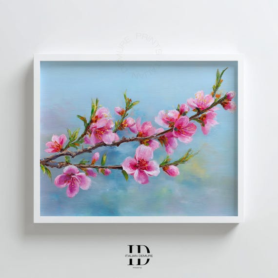 Cherry Blossom Wall Art Pink Floral Branch Painting Monetinspired Botanical Print Hockney Style Spring Decor