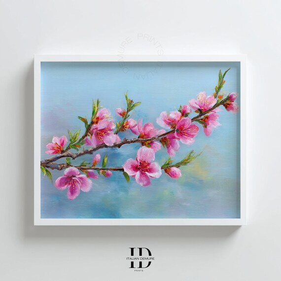 Pink Cherry Blossom Branch Springtime Floral Painting Art Print