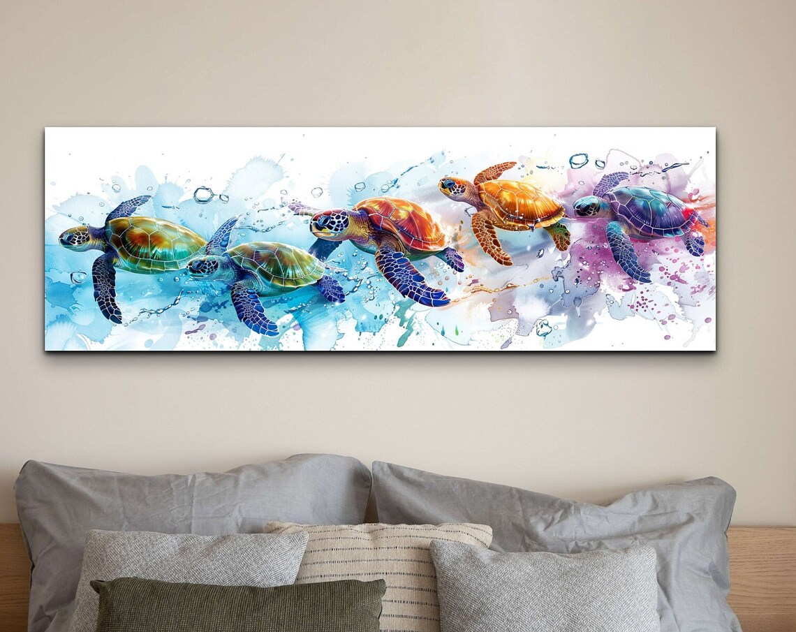 Sea Turtles Wall Art Design, Panoramic Ocean Art