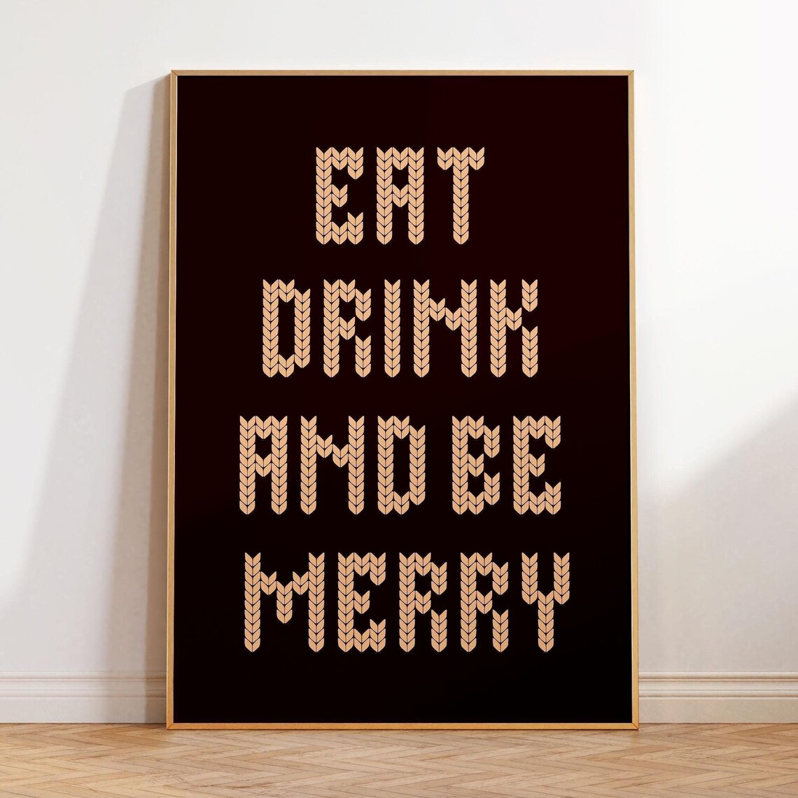 Eat Drink and Be Merry Knit Lettering Festive Christmas Poster