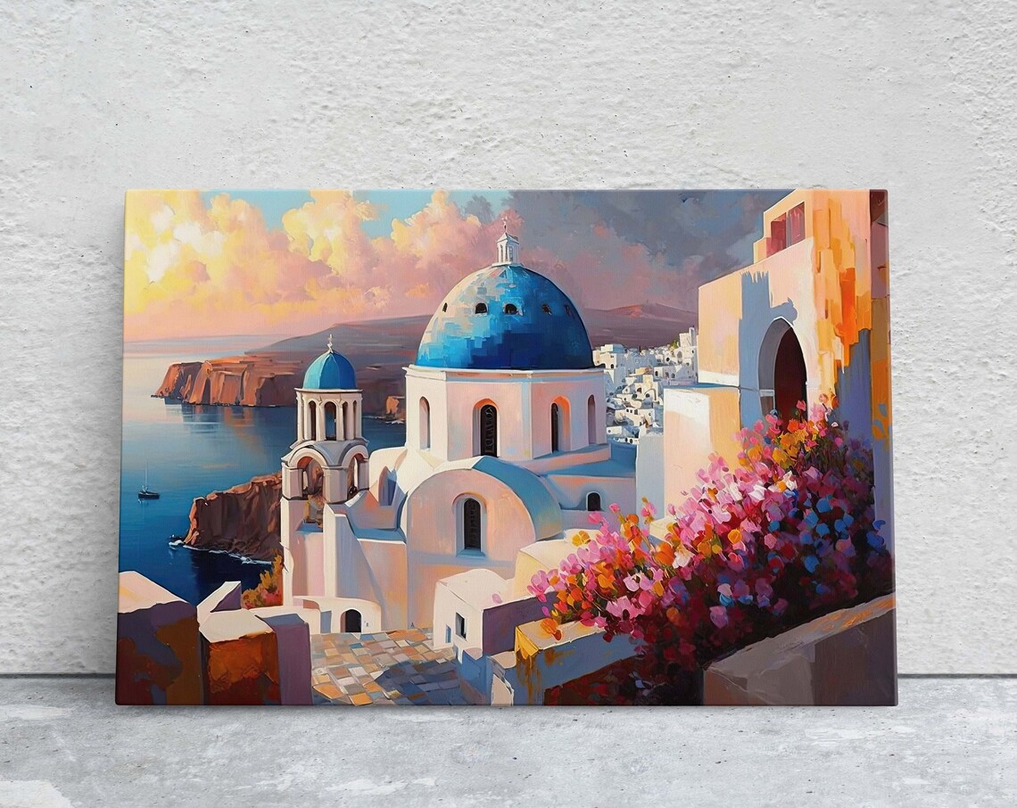 Santorini Thira Greece Travel Poster, Firostefani