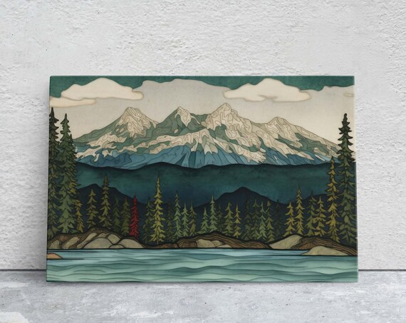 Minimalist Lake Mountain Landscape Art Print