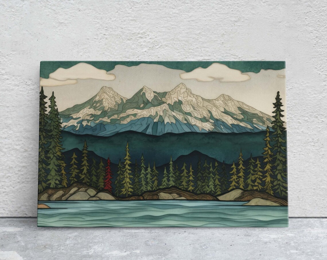 Minimalist Lake Mountain Landscape Art Print