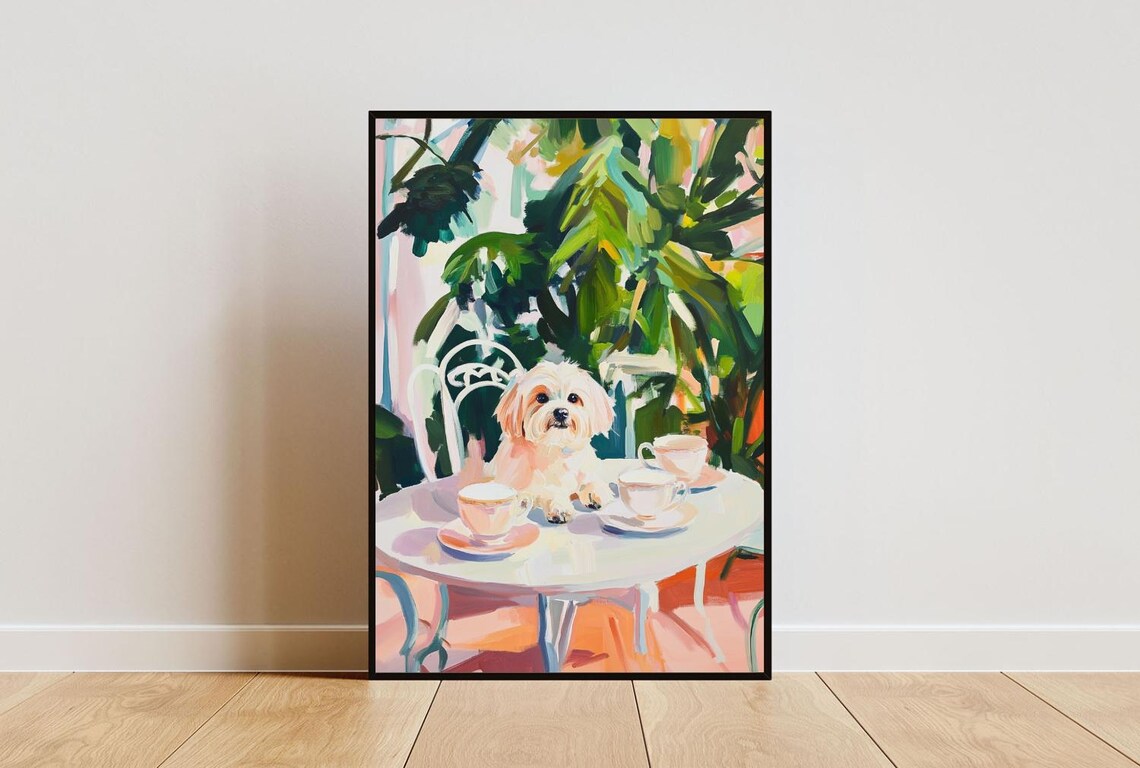 Retro Maltese Dog Poster, Vintage Oil Painting