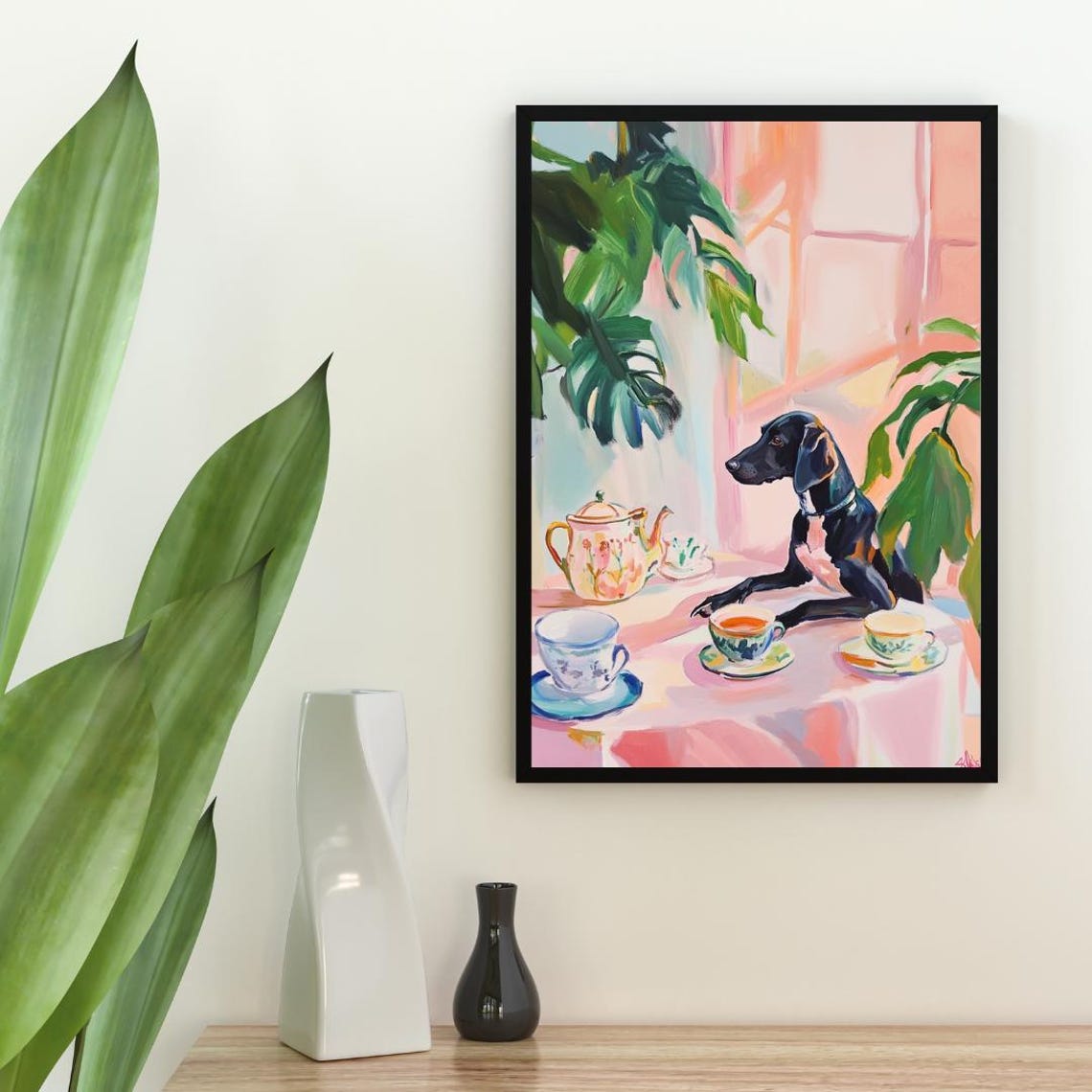 German Shorthaired Pointer Tea Party Pastel Painting Style Poster - Image 2
