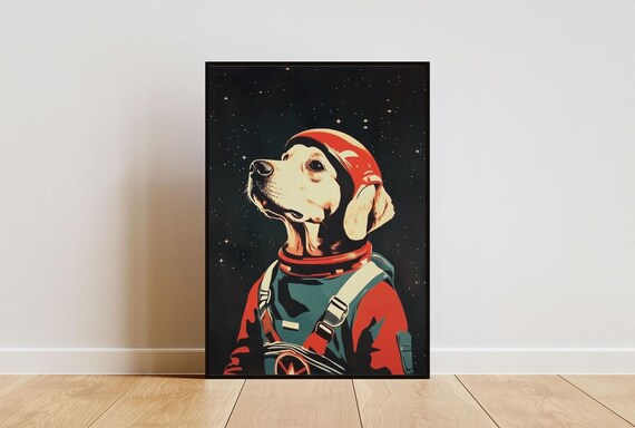 Chesapeake Bay Retriever Astronaut Retro Space Dog Portrait Poster