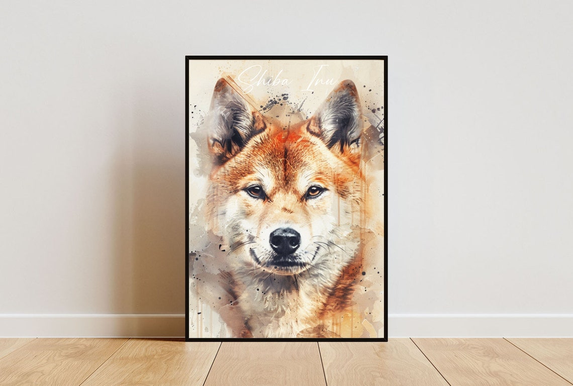 Shiba Inu Poster Dog Poster Shiba Inu Print Dog Wall Art Personalised Dog Photo Dog Shiba Inu Watercolour Pet Portrait Pet