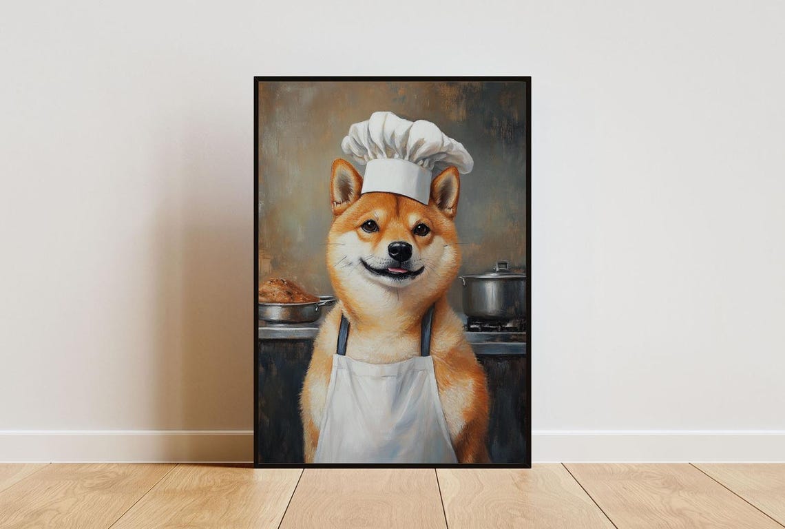 Shiba Inu In Chefs Hat Poster Pet Poster Shiba Inu In Apron Print Funny Dog Wall Art Shiba Inu Portrait Dog Kitchen Poster Animal Art