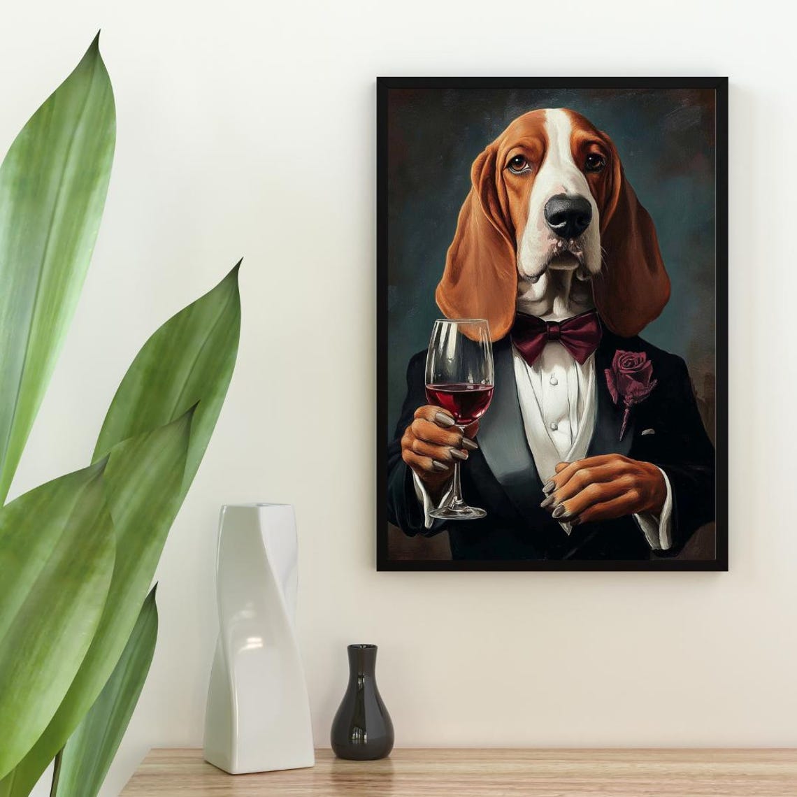 Basset Hound In Tuxedo Poster Pet Poster Basset Hound In Suit Print Dog Wall Art Basset Hound Portrait Pet Funny Basset Hound Art - Image 2