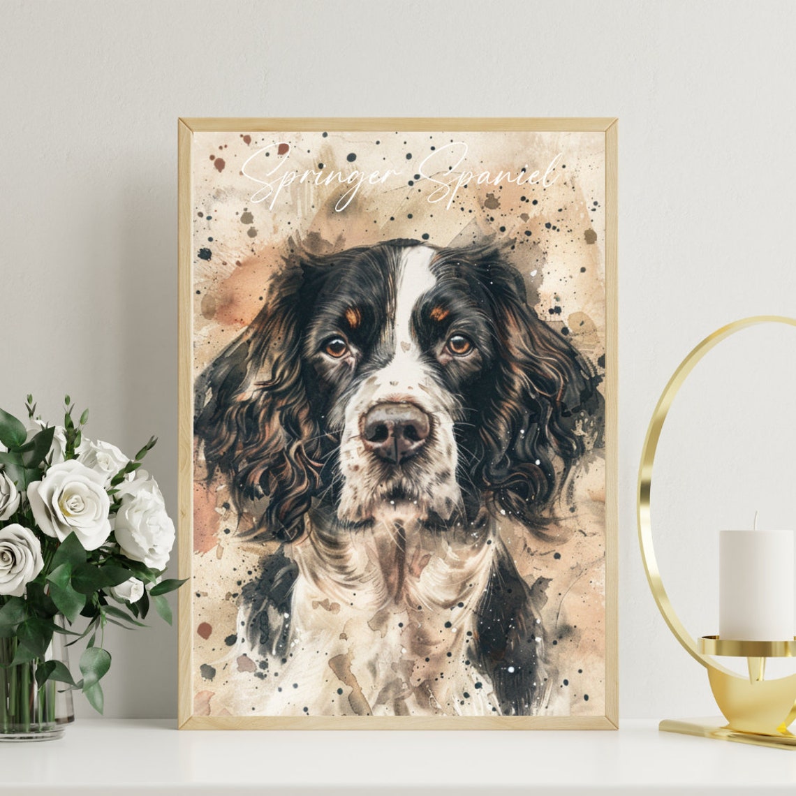 Springer Spaniel Watercolor Portrait Black White Dog Art Poster - Image 3