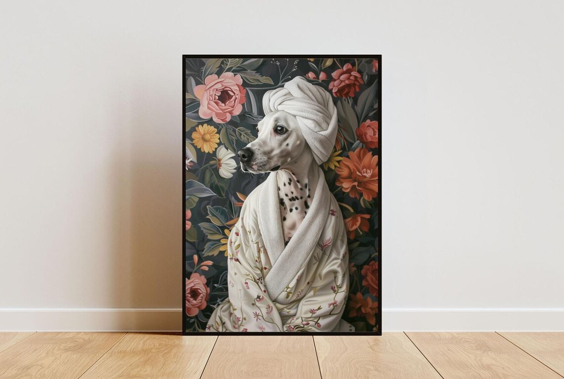 Dalmatian In Bathrobe Dog Bathroom Art Print