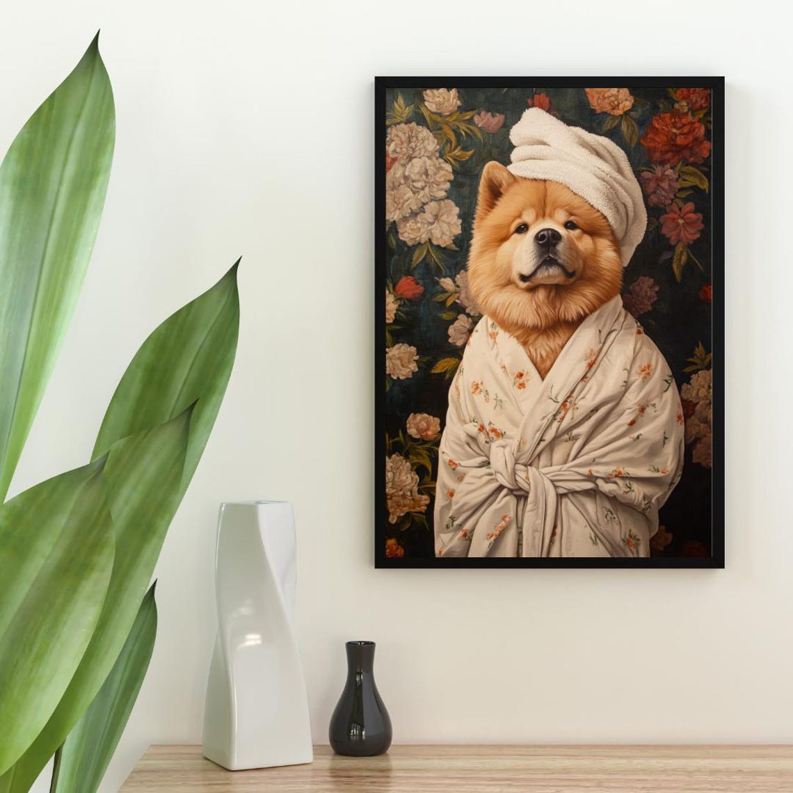 Chow Chow in Bathrobe Funny Dog Bathroom Portrait Poster Art Gift - Image 2