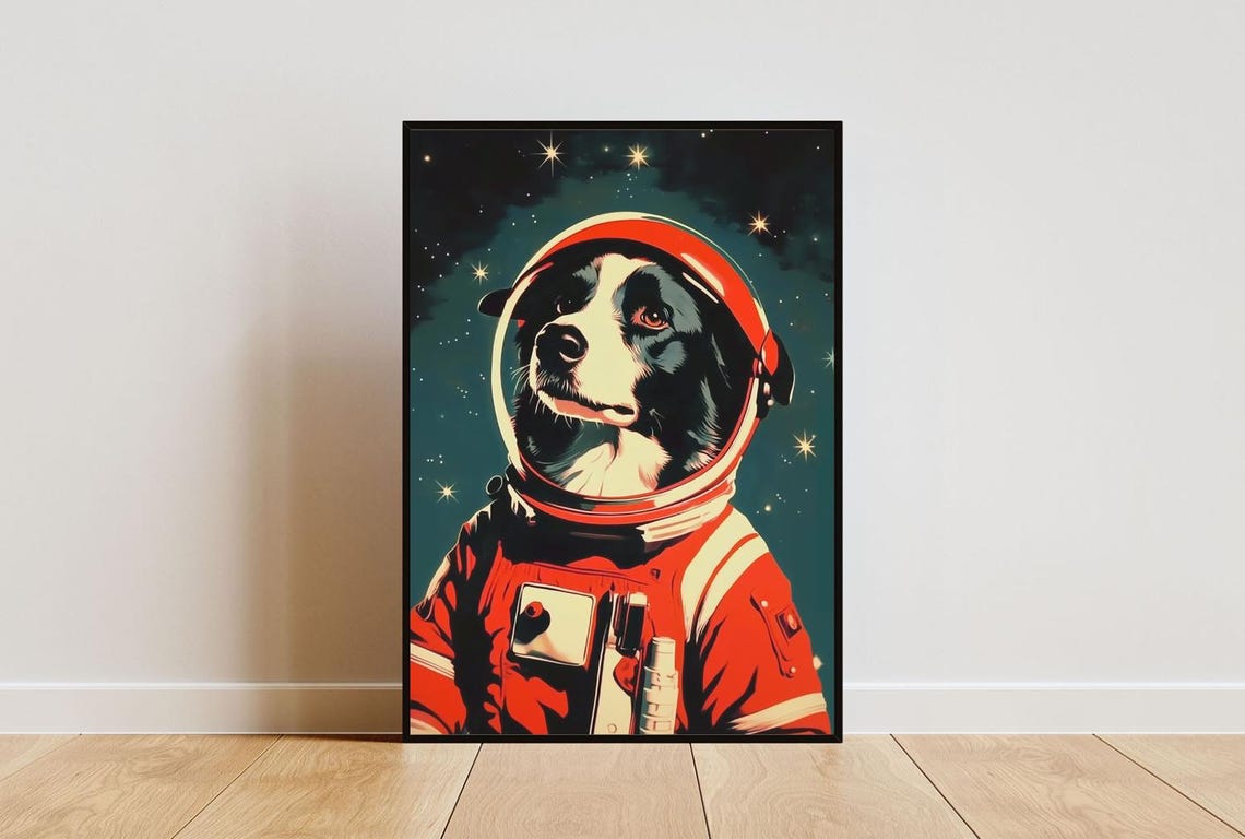 Border Collie Astronaut Retro Space Dog Pop Art Portrait Poster