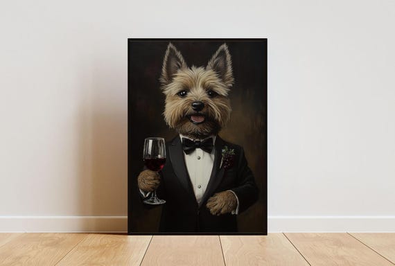 Cairn Terrier In Tuxedo Poster Pet Cairn Terrier In Suit Print Cairn Terrier Portrait Dog Living Room Poster Funny Cairn Terrier Print