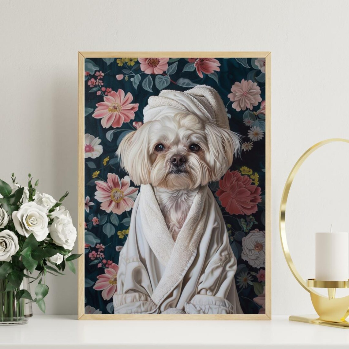 Maltese In Bathrobe Spa Day Portrait Funny Small White Dog Poster - Image 3