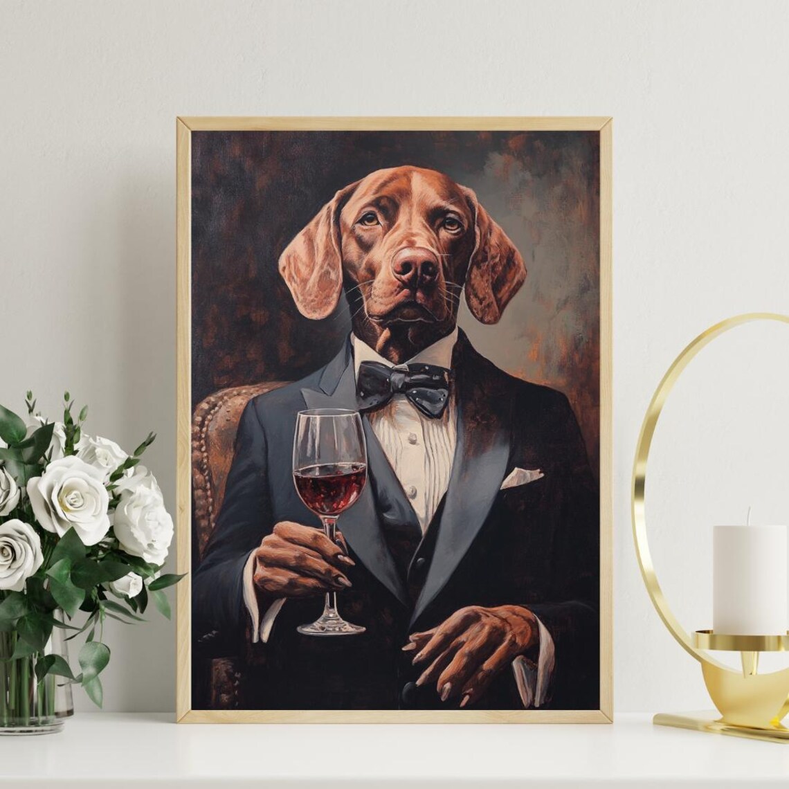 Chesapeake Bay Retriever In Tuxedo Holding Red Wine Formal Dog Poster - Image 3