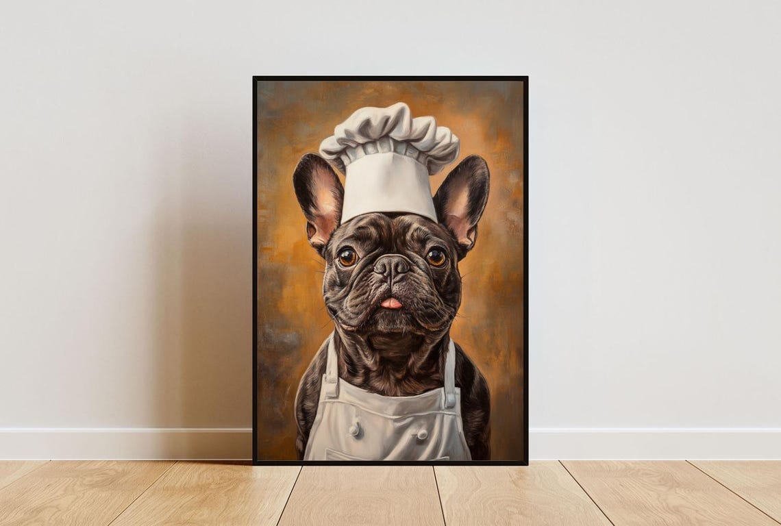 French Bulldog Chef Dog Portrait Funny Pet Kitchen Art Poster