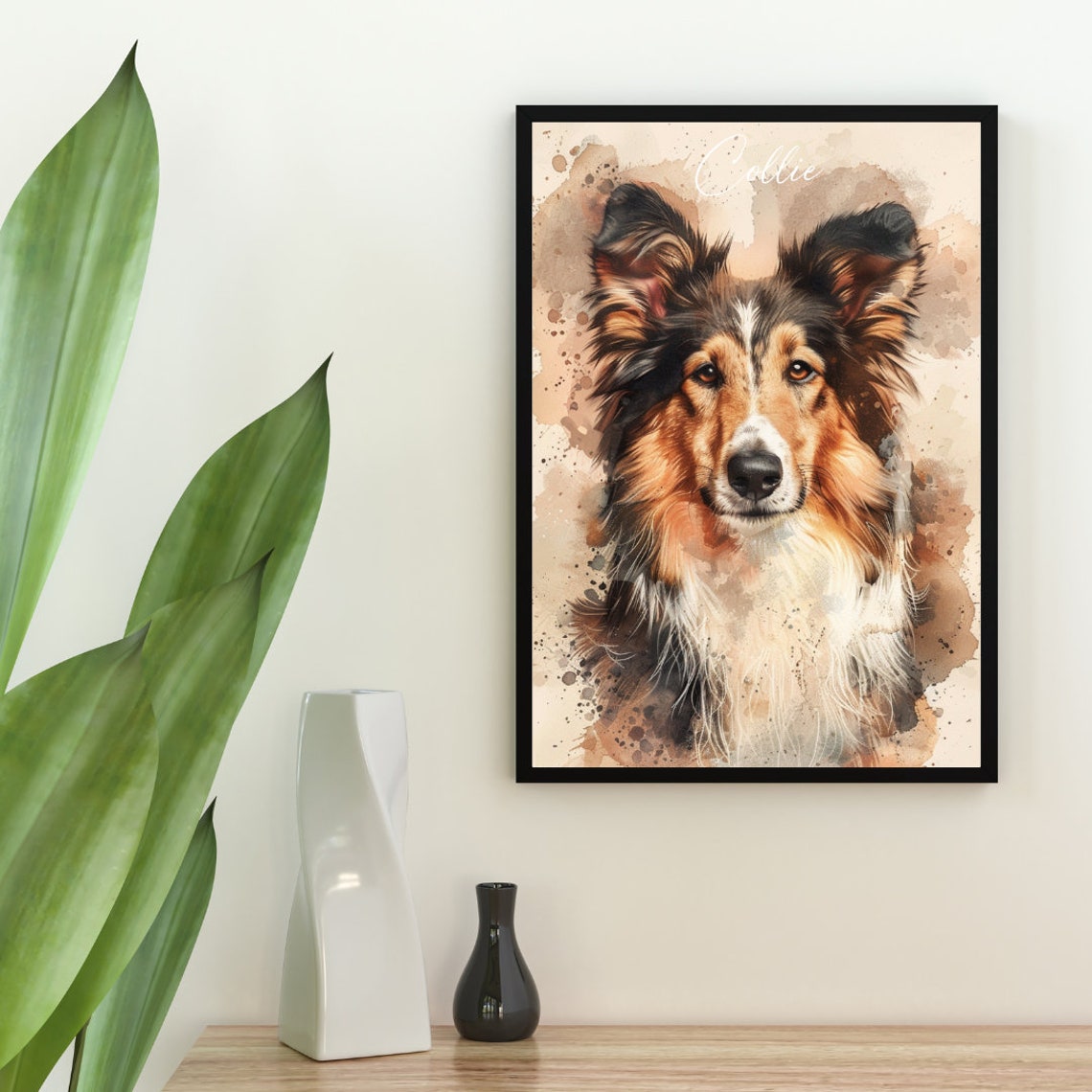 Collie Dog Watercolor Portrait Rough Collie Breed Art Poster - Image 2