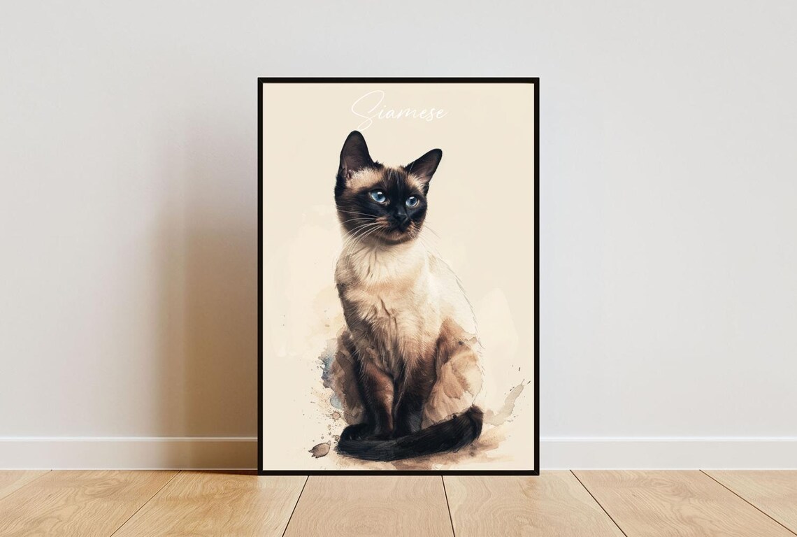 Siamese Cat Watercolor Art Print, Personalized