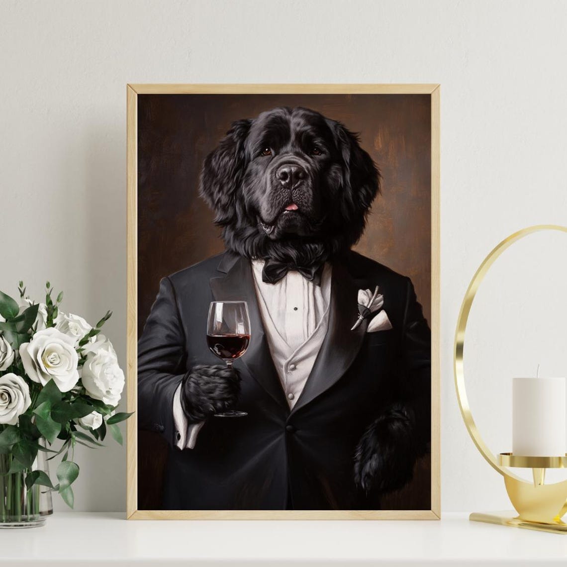 Newfoundland In Tuxedo Poster Pet Poster Newfoundland In Suit Print Dog Wall Art Newfoundland Portrait Dog Funny Newfoundland Art Pet - Image 3