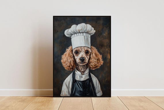 Poodle In Chefs Hat Poster Pet Poster Poodle In Apron Print Funny Dog Wall Art Poodle Portrait Dog Kitchen Poster Funny Poodle Poster