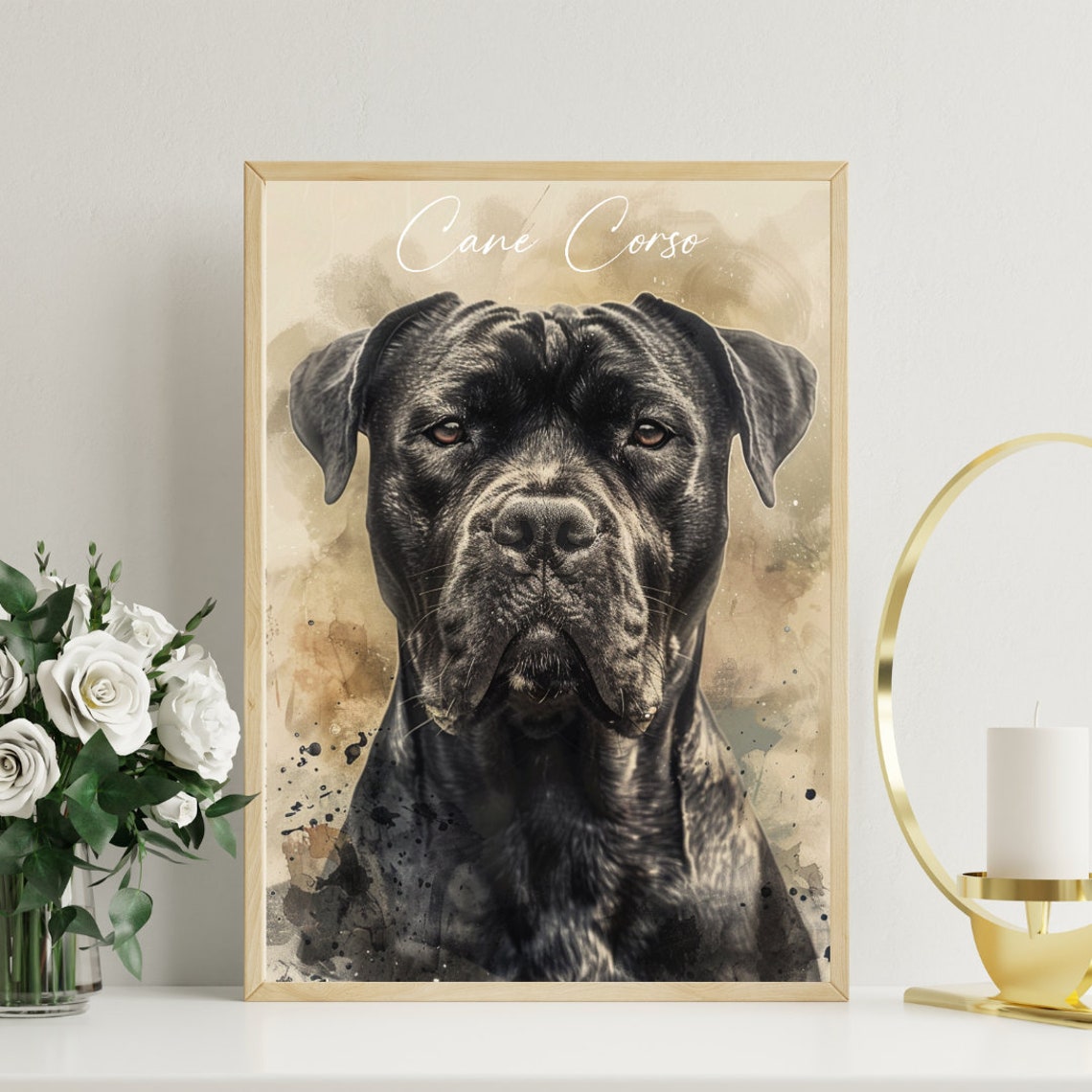 Cane Corso Watercolor Dog Breed Portrait Poster Script Name Detail - Image 3