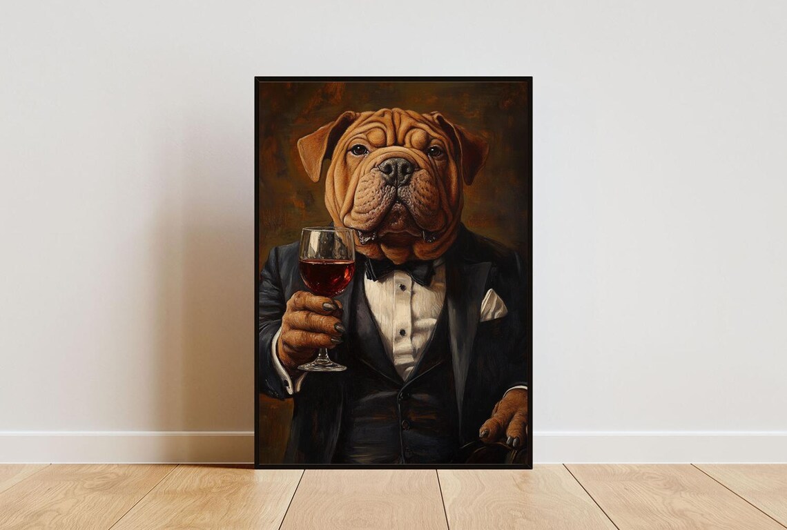 Chinese Shar Pei In Tuxedo Poster Pet Psoter Shar Pei In Suit Print Shar Pei Portrait Dog Living Room Poster Funny Shar Pei Print