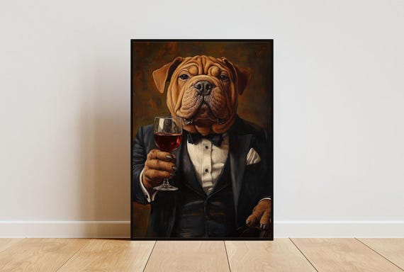 Chinese Shar Pei In Tuxedo Poster Pet Psoter Shar Pei In Suit Print Shar Pei Portrait Dog Living Room Poster Funny Shar Pei Print
