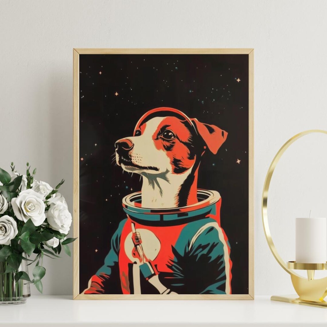 Dog Astronaut Starry Night Vintage Retro Space Portrait Art Poster - Image 3