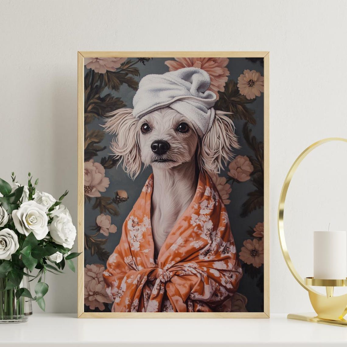 Chinese Crested In Orange Bathrobe Spa Day Funny Dog Wall Poster - Image 3