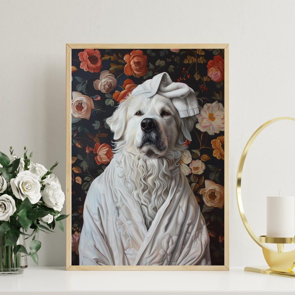 Great Pyrenees In Bathrobe Spa Day Portrait Funny White Dog Poster - Image 3