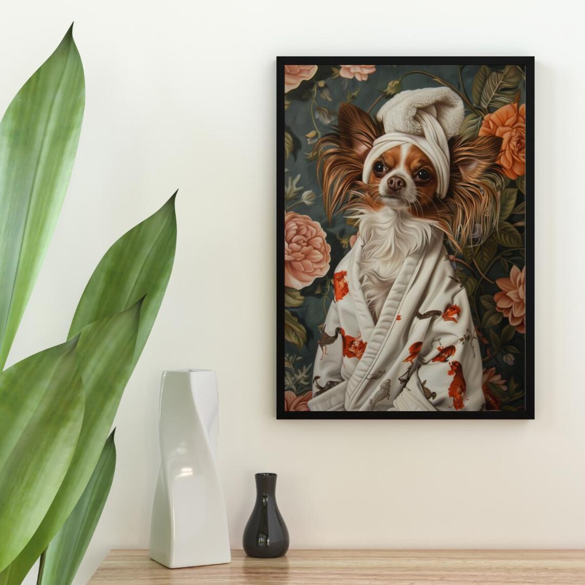 Papillon In Bathrobe Poster, Dog Bathroom Art Print - Image 2