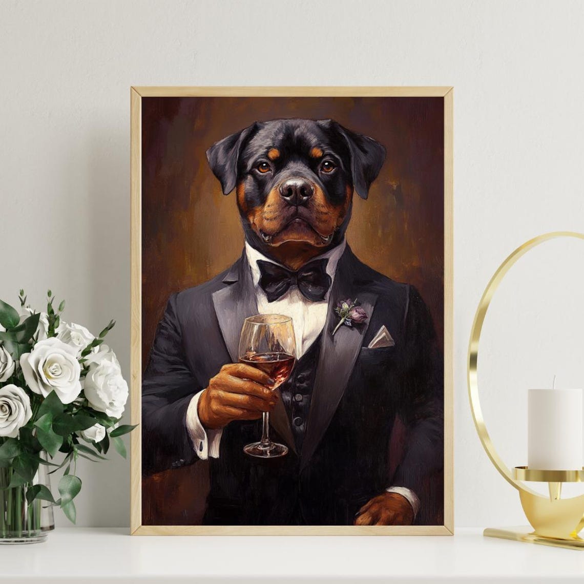 Rottweiler In Tuxedo Poster Poster Rottweiler In Suit Print Dog Wall Art Dachshund Portrait Dog Living Room Poster Funny Rottweiler Art - Image 3