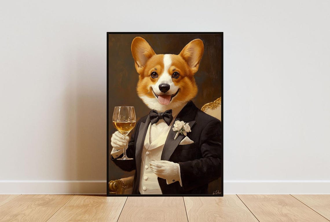 Pembroke Welsh Corgi In Tuxedo Poster Pet Poster Corgi In Suit Print Dog Wall Art Corgi Portrait Dog Living Room Poster Funny Corgi Art
