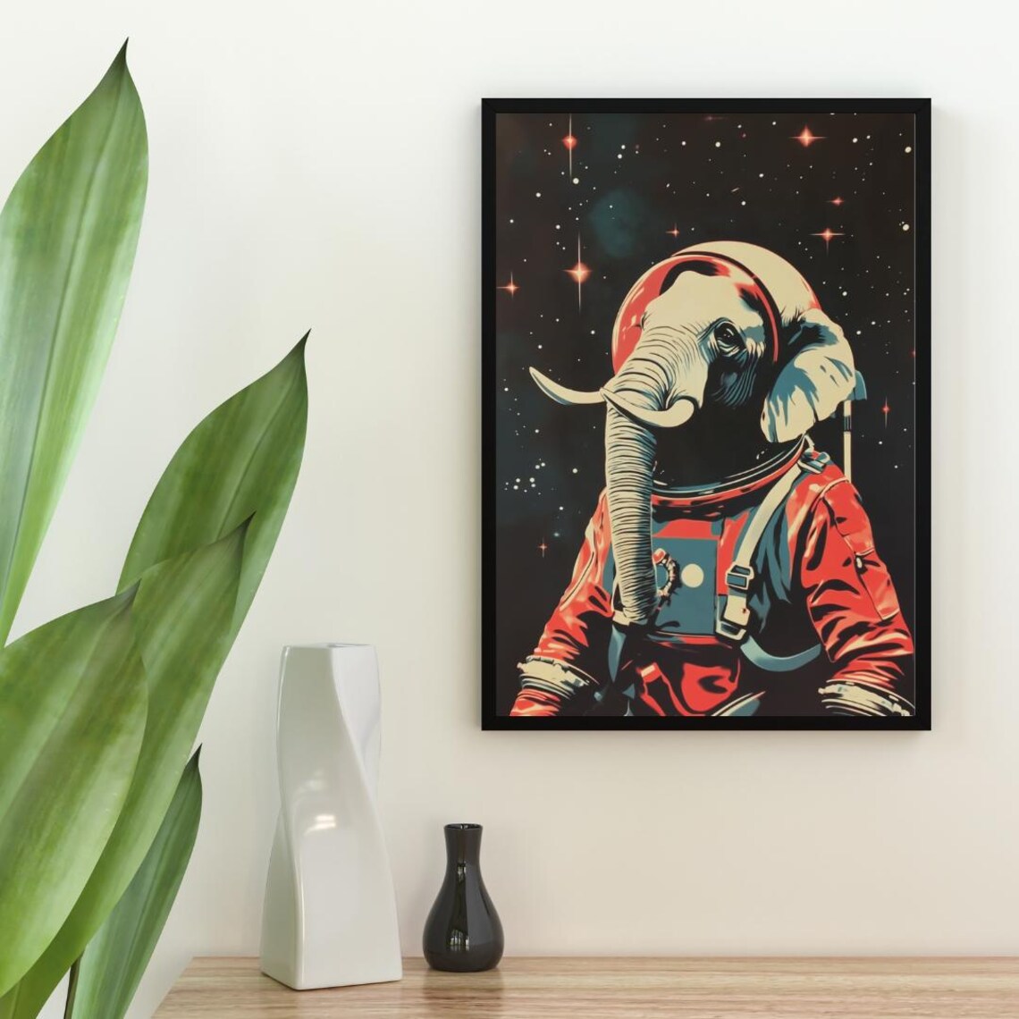 Elephant Astronaut Retro Space Poster Art Print - Image 2