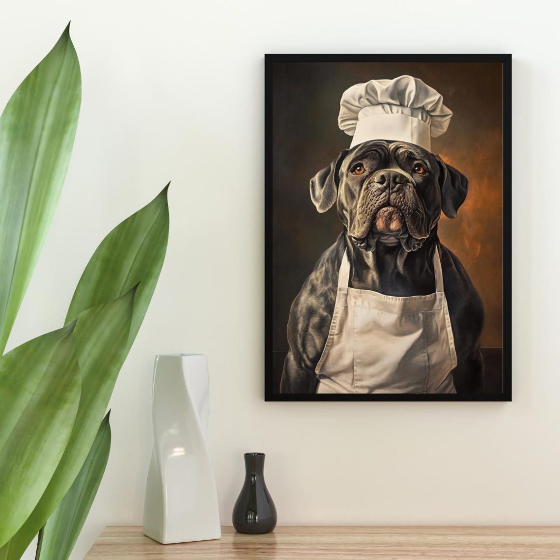 Cane Corso Chef Portrait Dog Wearing Hat and Apron Kitchen Poster - Image 2