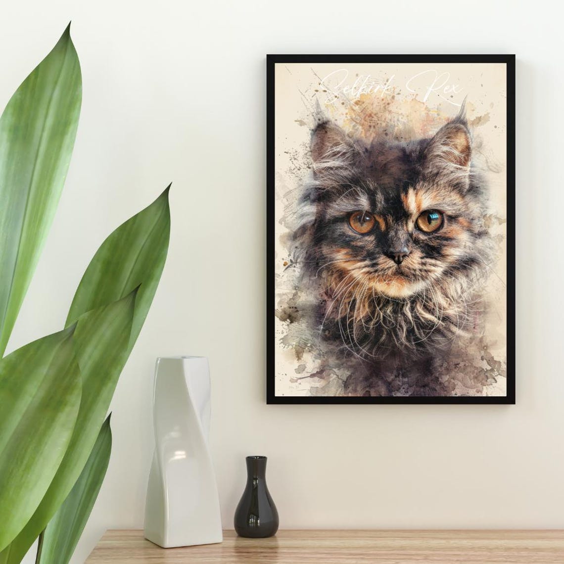 Selkirk Rex Cat Watercolor Portrait Soft Elegant Fine Art Poster - Image 2
