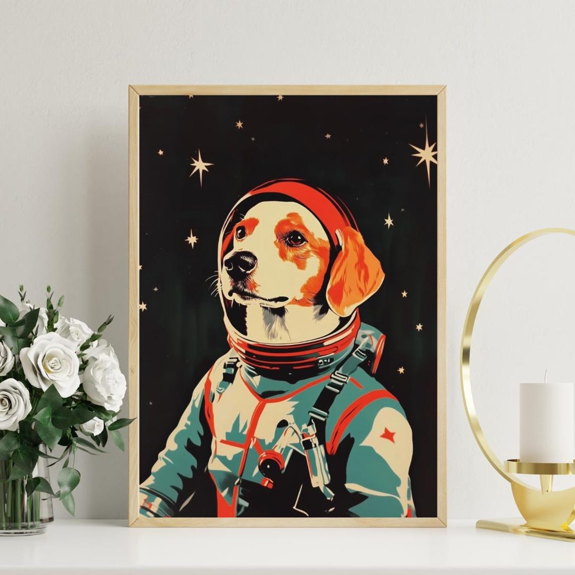 Brittany Spaniel Astronaut Retro Space Dog Pop Art Poster Gift - Image 3