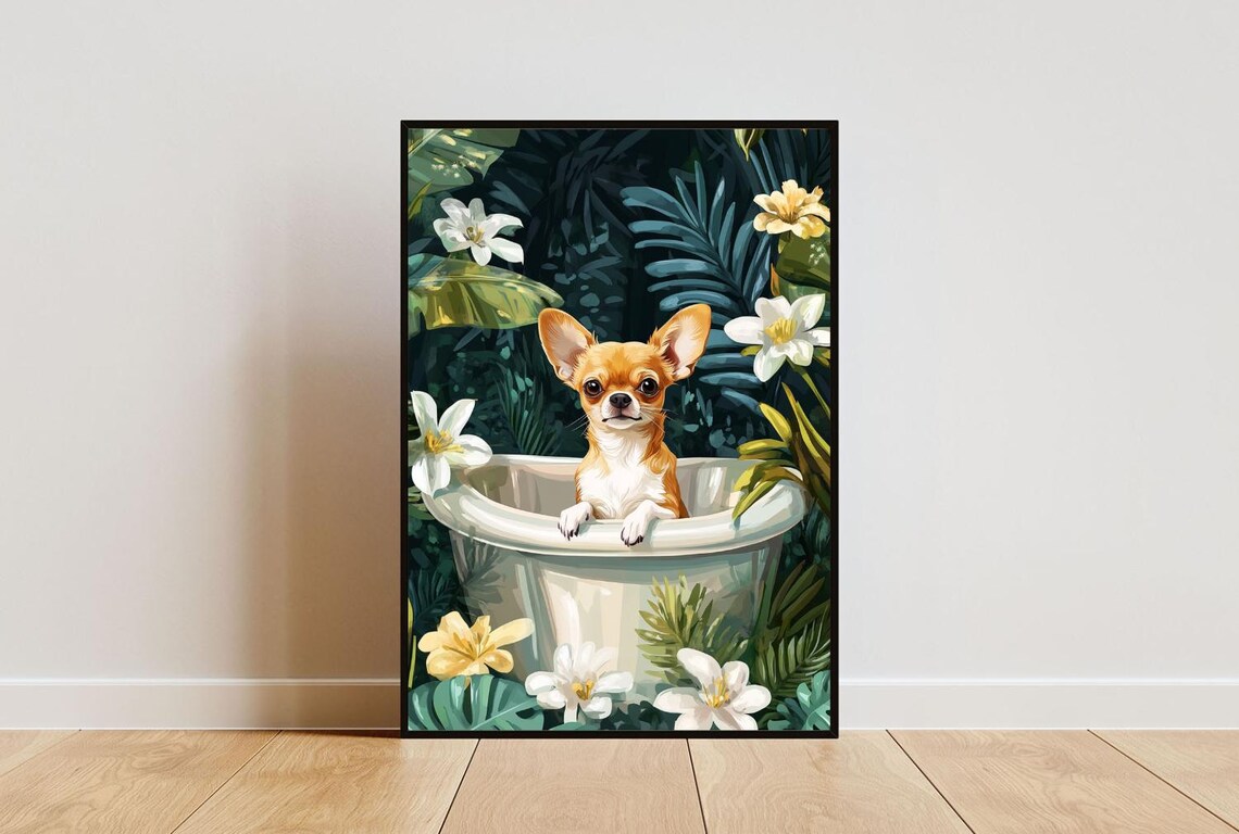 Funny Chihuahua In Bathtub Bathroom Poster