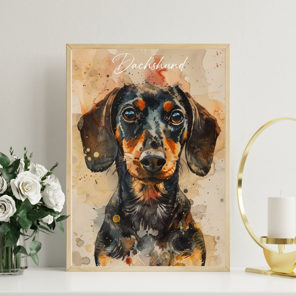 Dachshund Watercolor Dog Breed Portrait Poster Script Name Detail - Image 3