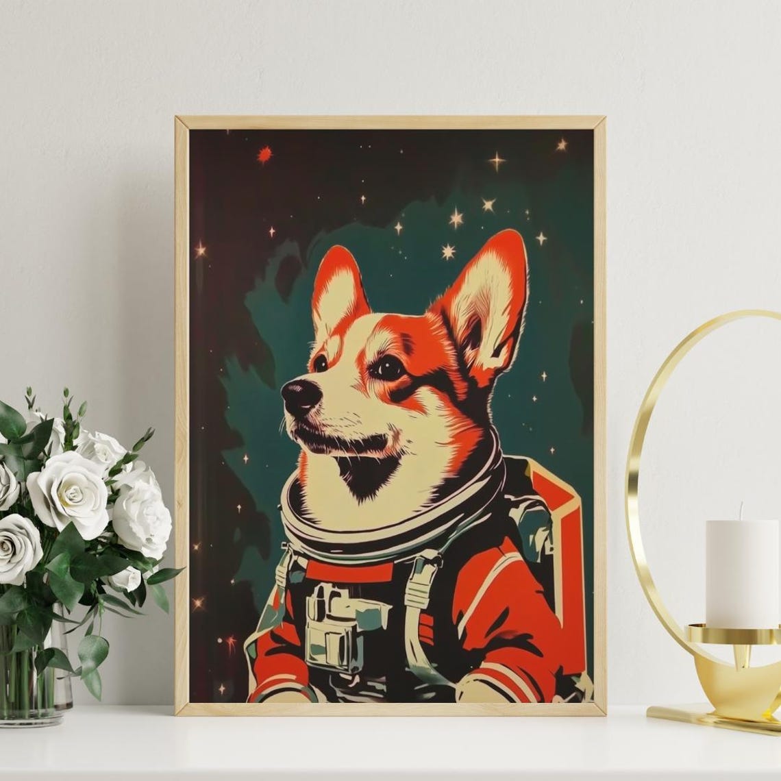 Pembroke Welsh Corgi Astronaut Retro Space Dog Art Poster Gift - Image 3
