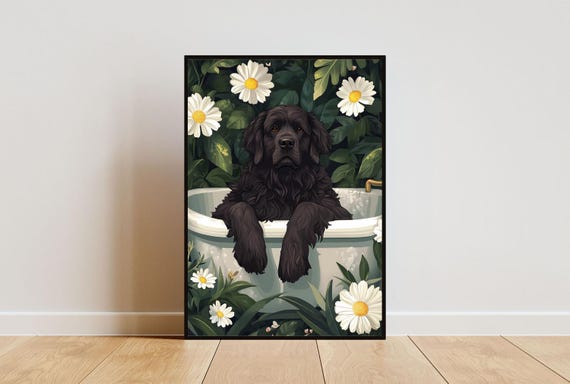 Newfoundland In Bathtub Poster Funny Dog Poster Newfoundland Bathroom Print Newfoundland Bath Poster Pet Poster Dog Bathroom Wall Art