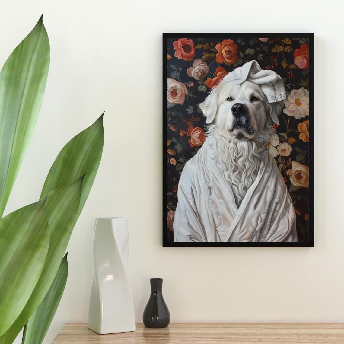 Great Pyrenees In Bathrobe Spa Day Portrait Funny White Dog Poster - Image 2