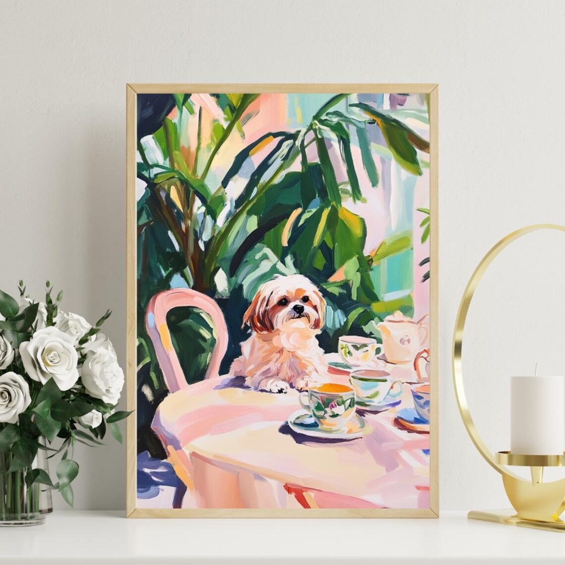Retro Shih Tzu Oil Painting Poster Art Print - Image 3