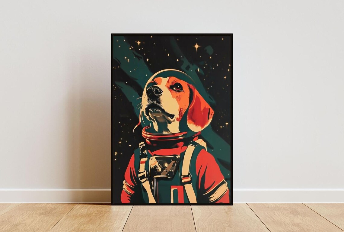 Beagle Astronaut Retro Space Poster Print