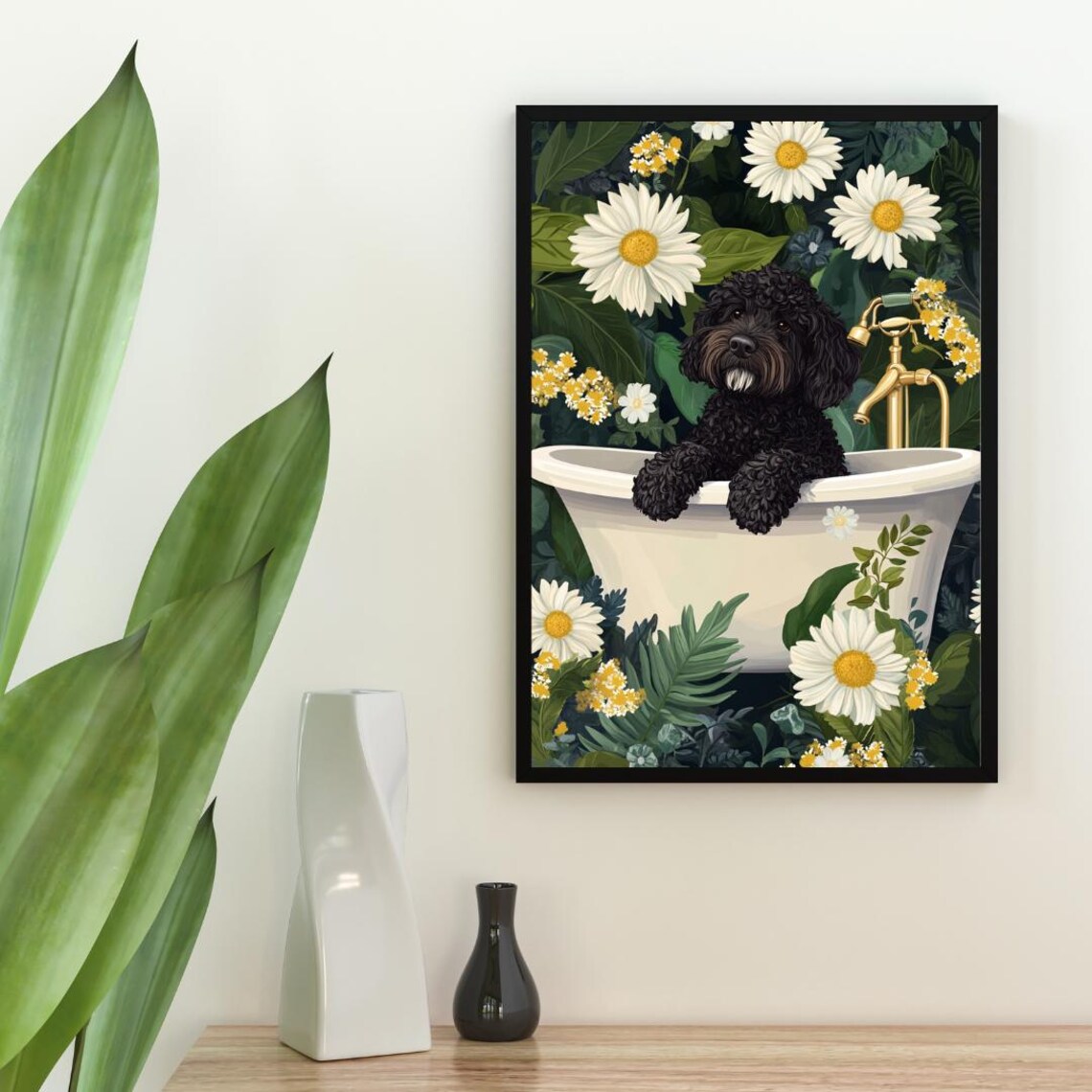 Portuguese Water Dog in Bathtub Funny Bathroom Poster - Image 2